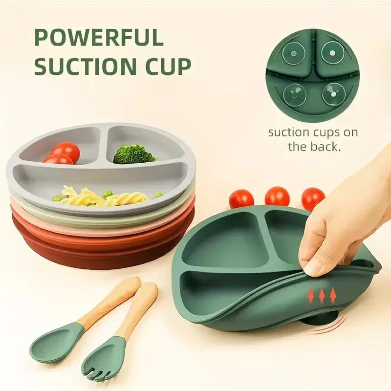 SAUGHALT KIDS – Non-slip Silicone Kids' Plate with Strong Suction Base (BPA-free)