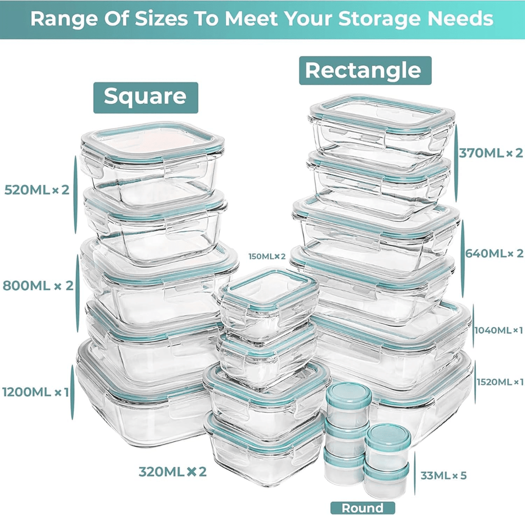 Glassafe 35-Piece Food Storage Set - BPA-free, airtight for meal prep & organisation