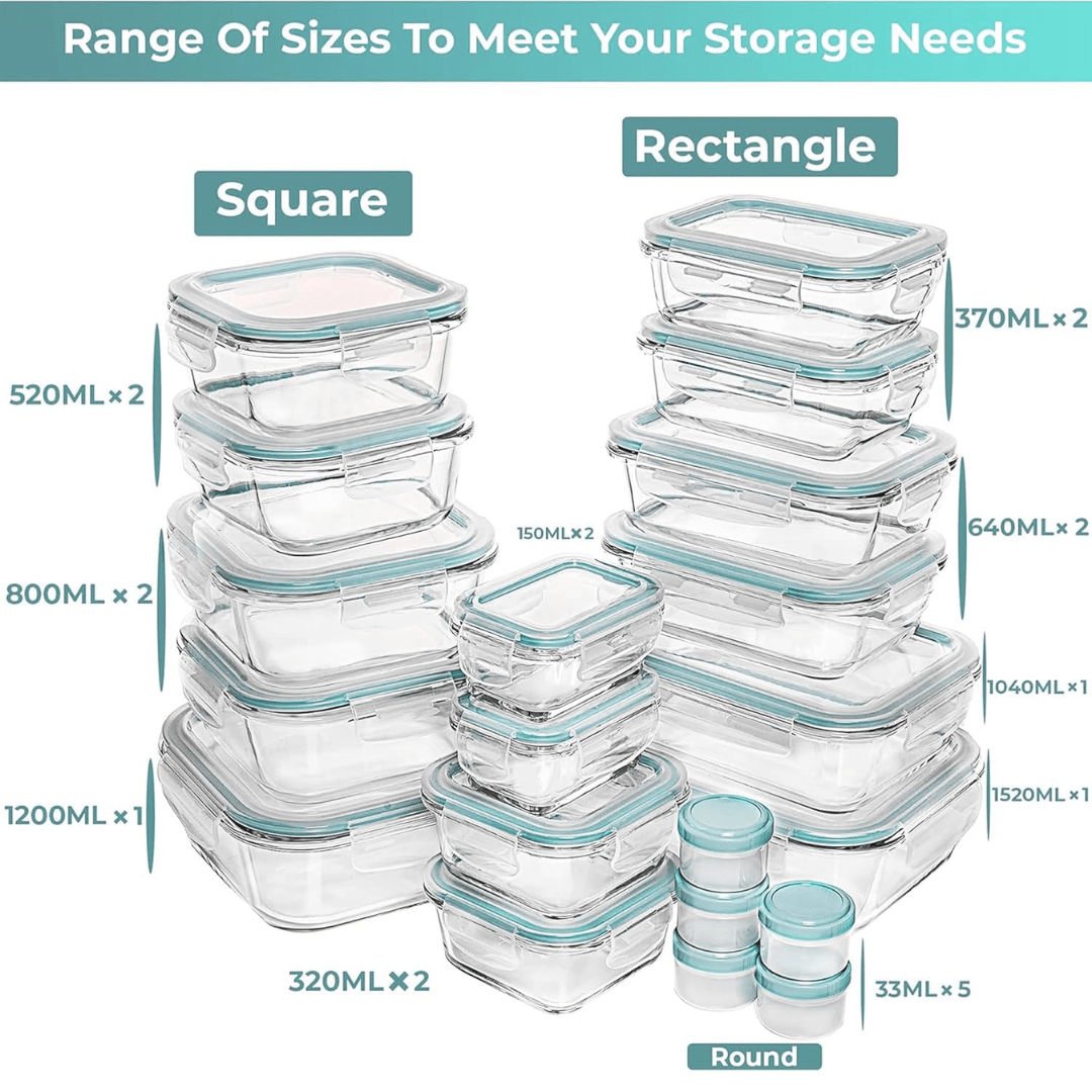 Glassafe 35-Piece Food Storage Set - BPA-free, airtight for meal prep & organisation