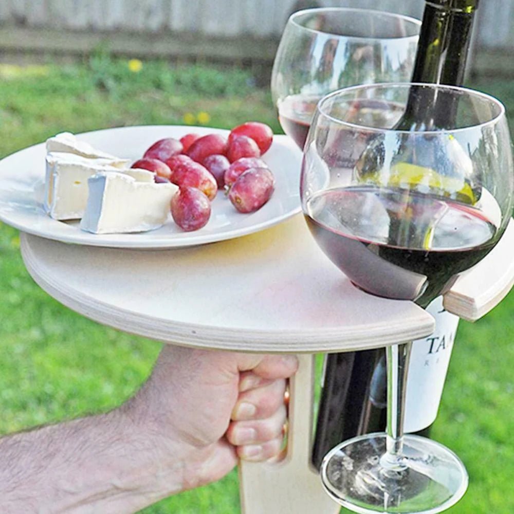 WOODESCAPE – Portable Foldable Wooden Wine Table for Outdoors with Glass Holder for Picnics & Camping