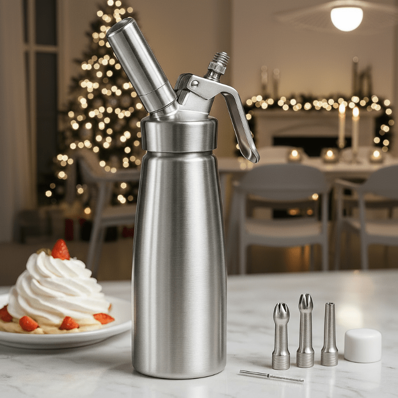 MOUSSTRIQ – 500 ml aluminum cream dispenser with 3 decorative nozzles