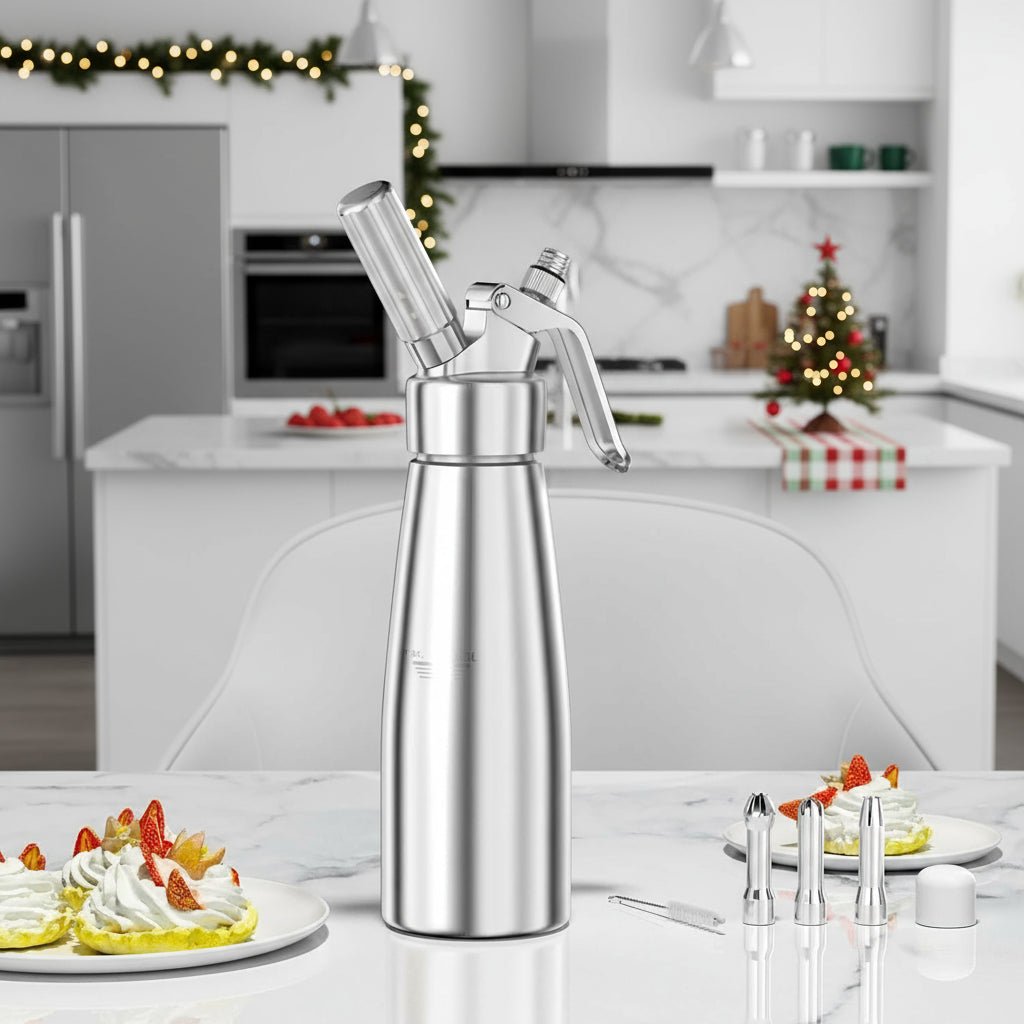 MOUSSTRIQ – 500 ml aluminum cream dispenser with 3 decorative nozzles