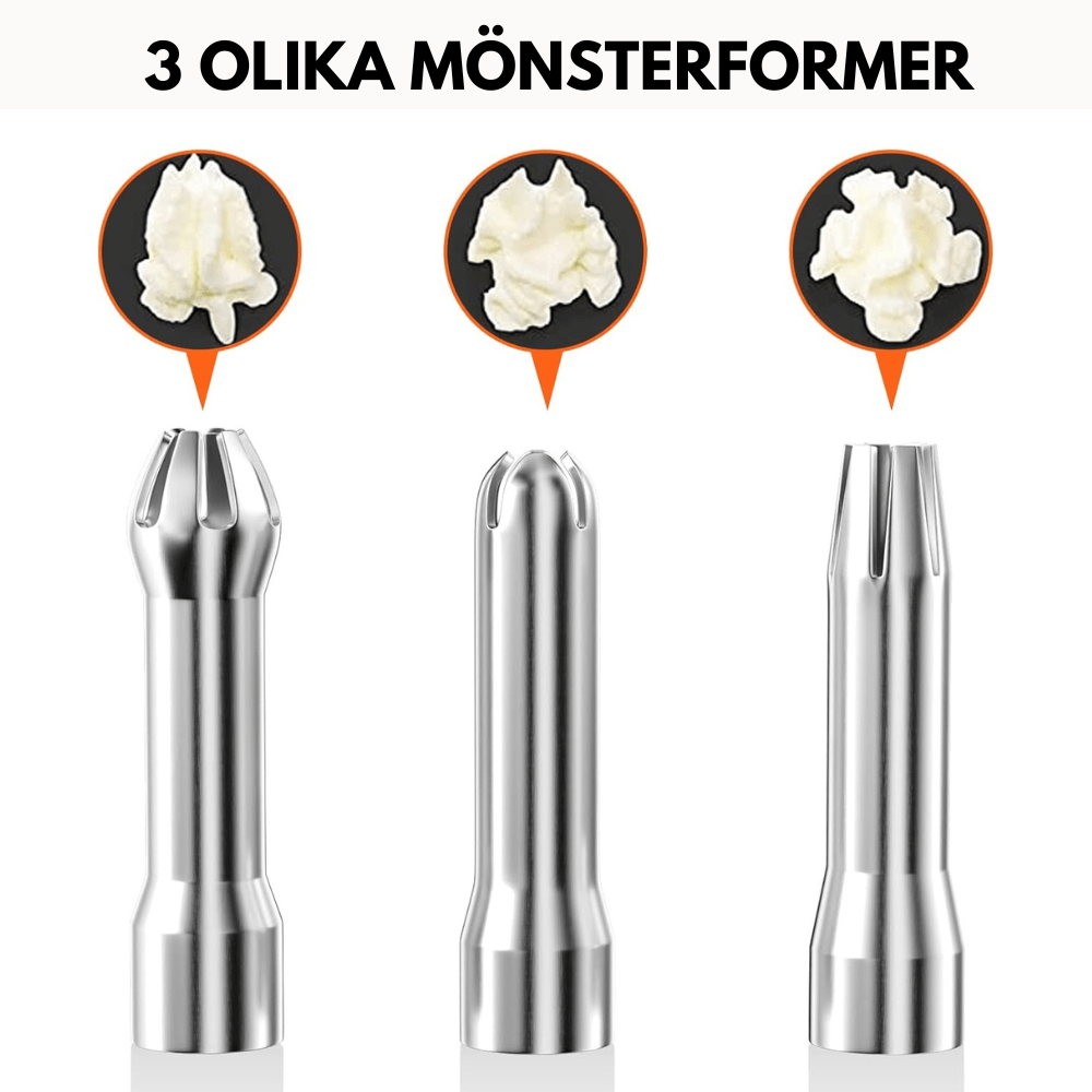 MOUSSTRIQ – 500 ml aluminum cream dispenser with 3 decorative nozzles