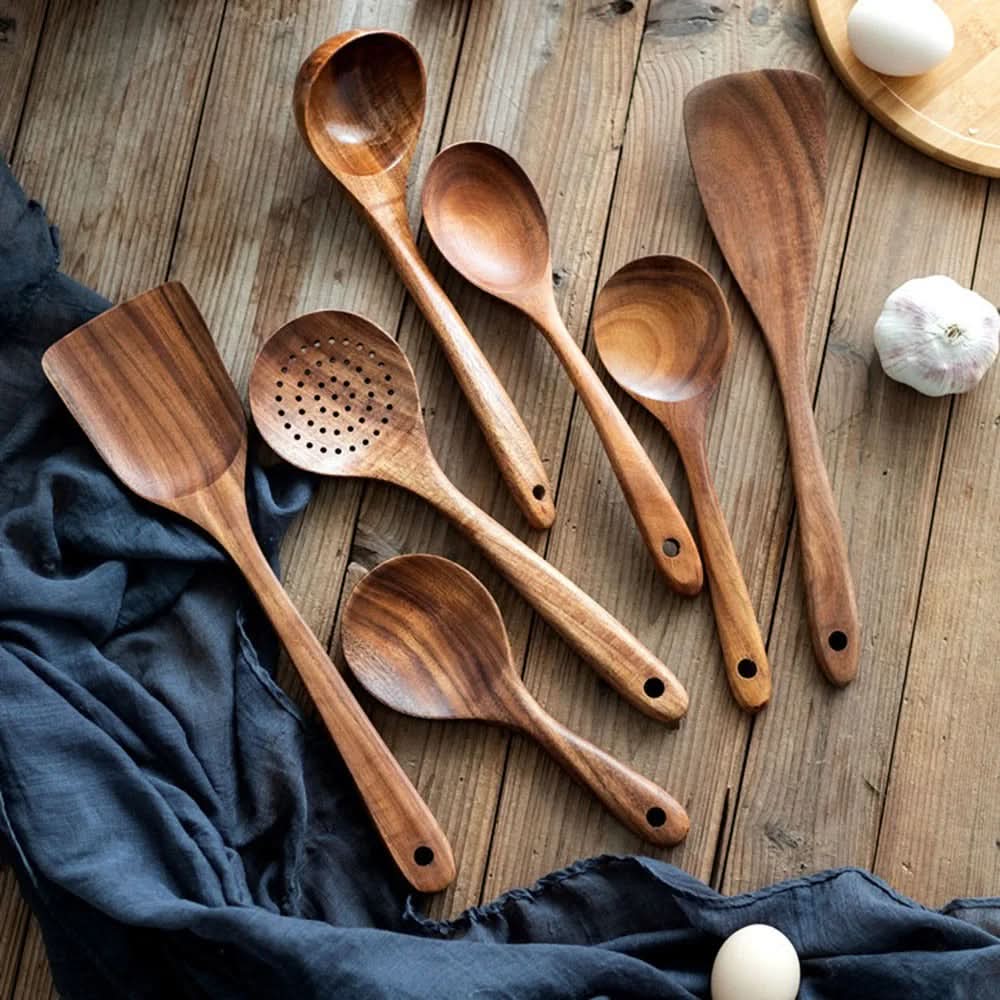 Teak kitchen utensil set - Elegant cooking utensils for modern kitchen gadgets