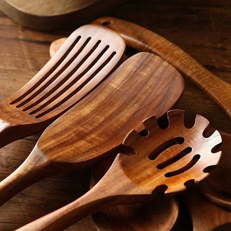 Teak kitchen utensil set - Elegant cooking utensils for modern kitchen gadgets