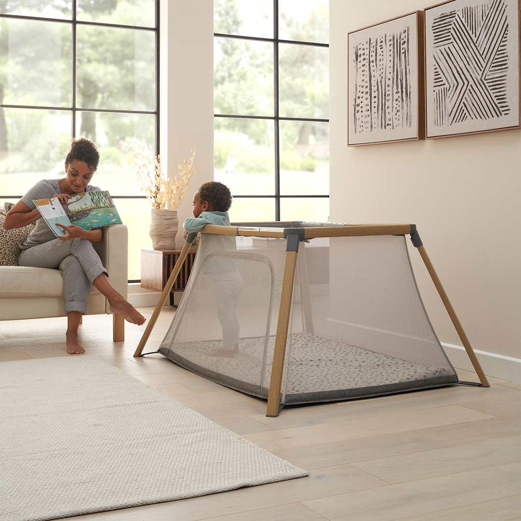 Tutti Bambini CoZee Go 3-in-1 Bassinet, Travel Cot & Playpen - Oak & Charcoal