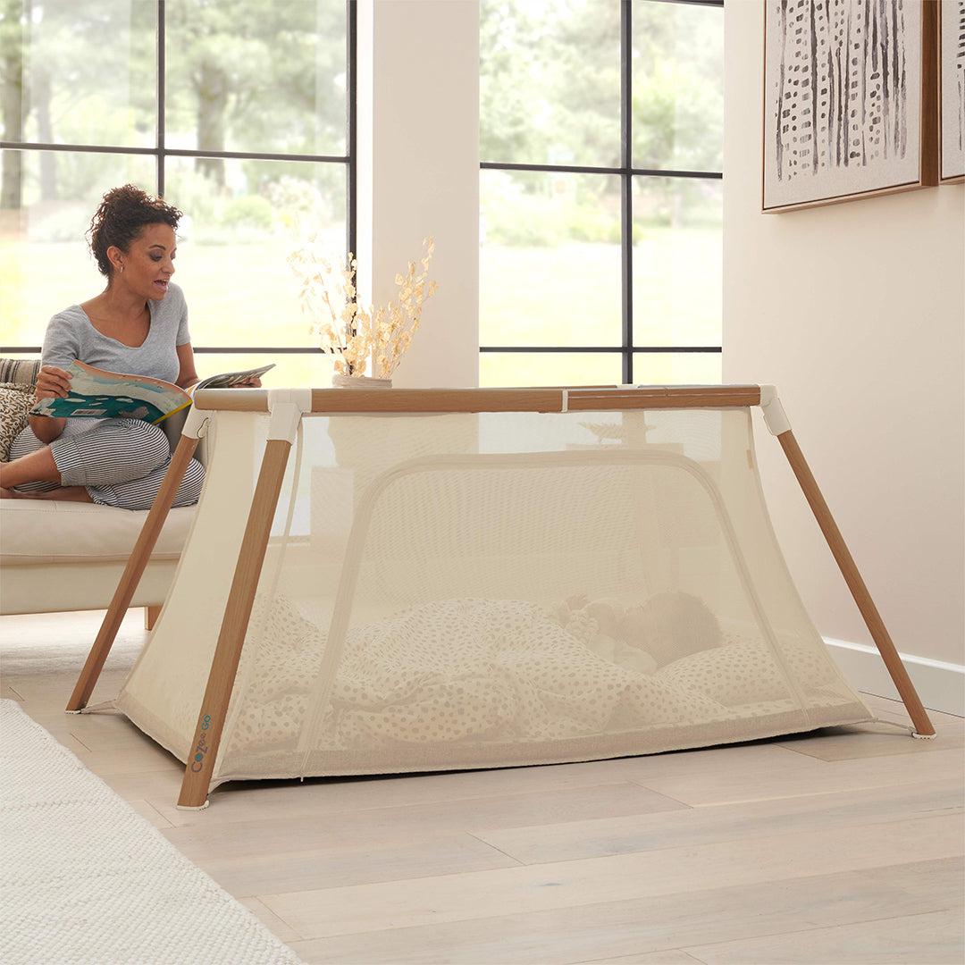 Tutti Bambini CoZee Go 3-in-1 Bassinet, Travel Cot & Playpen - Walnut & Ecru